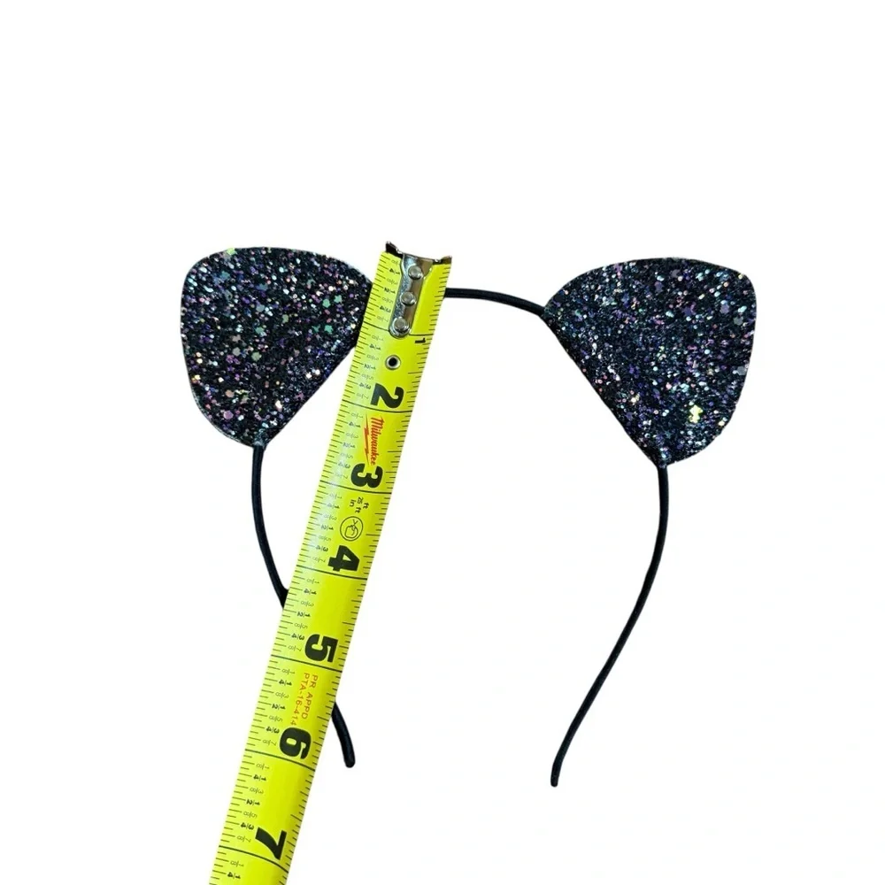 Black Glitter Cat Ear Headband Sparkly Costume Hair Accessory